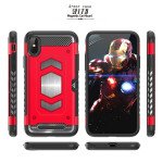 Wholesale iPhone Xr 6.1in Metallic Plate Case Work with Magnetic Holder and Card Slot (Red)